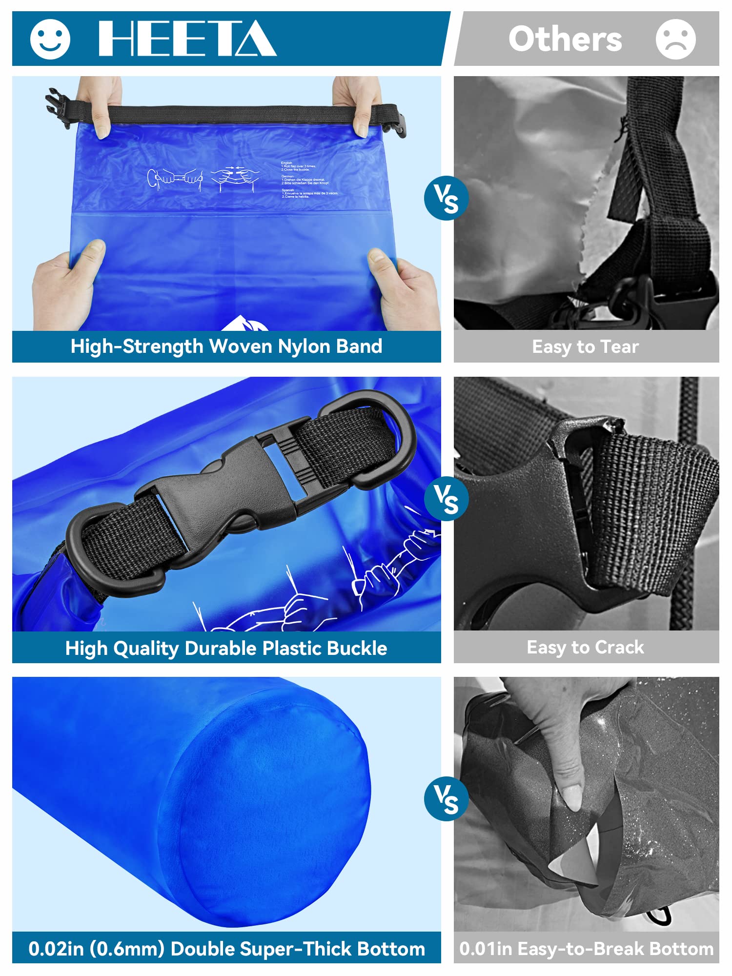 HEETA Waterproof Dry Bag for Women Men, 5L/10L/20L Roll Top Lightweight Dry Storage Bag Backpack with Waterproof Phone Case(IPX7) for Travel, Swimming, Boating, Kayaking, Camping and Beach