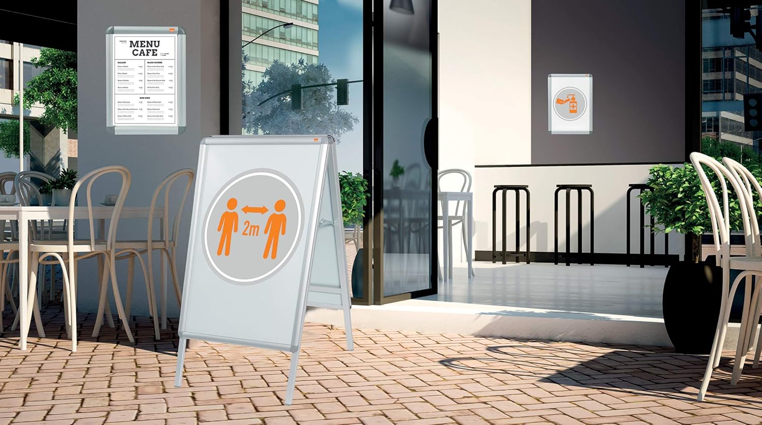 Nobo A3 Poster Frame Sign Holder With Snap Frame, Wall Mounted, Aluminium Trim, Anti-Glare Protective Cover, Premium Plus, Silver, 1902213