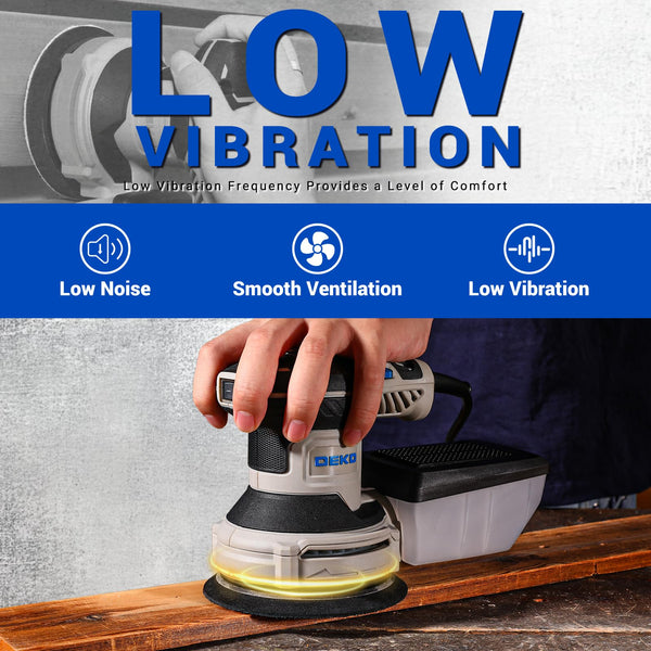 DEKOPRO Random Orbit Sander 300W with 16Pcs Sandpapers, 6 Variable Speed 14000RPM, 125MM Hand Electric Tool, High Performance Dust Collection System, Fit for Woodworking/Sanding