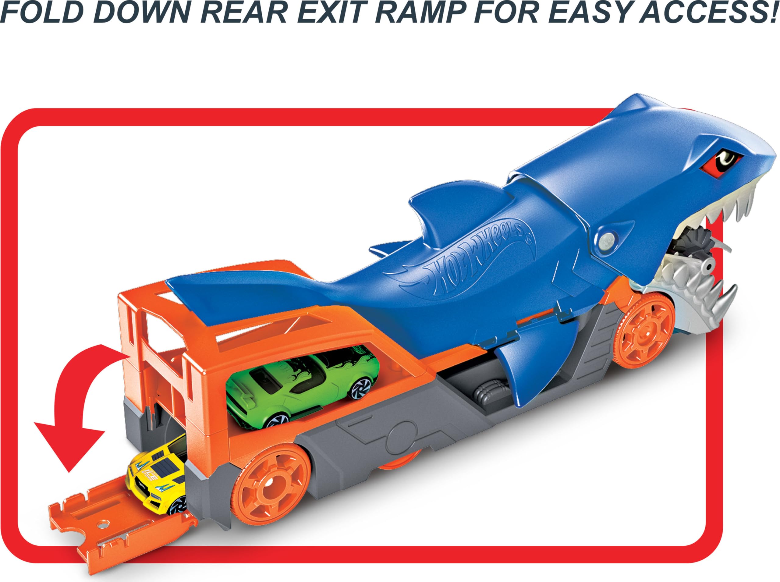 Hot Wheels - Speedway Hauler Storage Carrier with 3 1:64 Scale Cars & Convertible 6-Foot Drag Race Track for Kids 4 to 8 years Old, Stores 20+ Cars & Connects to Other Playsets, HGH33