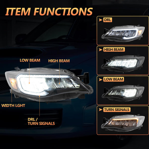 VLAND Motor LED Headlights compatible with Subaru Impreza WRX Halogen Model 2008-2014 [Not for xenon], w/Startup dynamic display, Passenger & Driver Sides for RHD