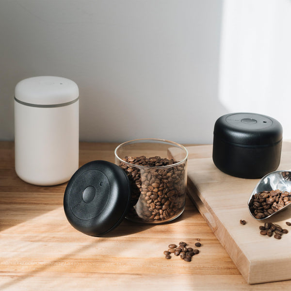 Fellow Atmos Vacuum Canister for Coffee & Food Storage - Airtight Sealed Container, Matte White, Small Coffee Bean Storage, 0.4 Litre Jar