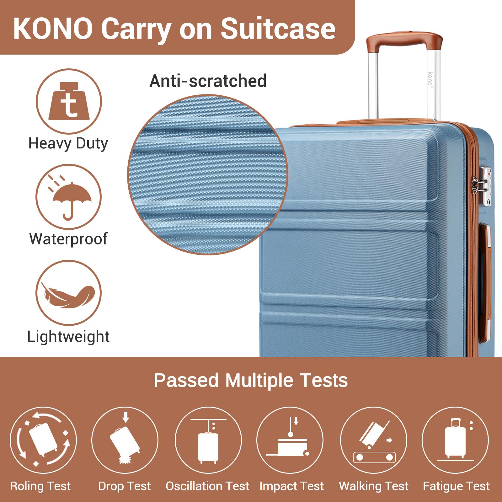 Kono Fashion Hand Luggage Lightweight ABS Hard Shell Trolley Travel Suitcase