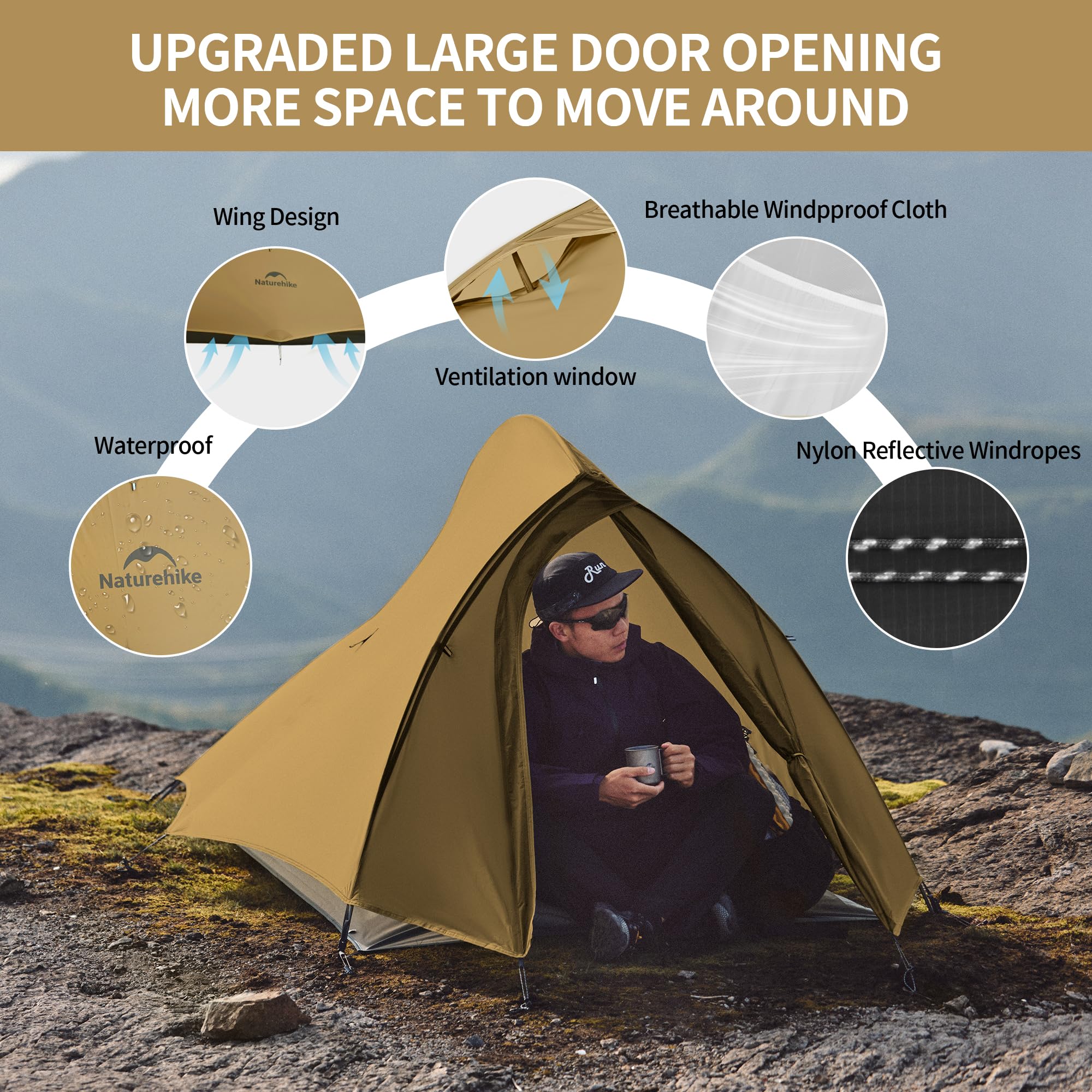 Naturehike Cloud up 2 Camping Tent 2 Man Backpacking Tent 3-4 Season Wild Country Tent Lightweight Dome Tent