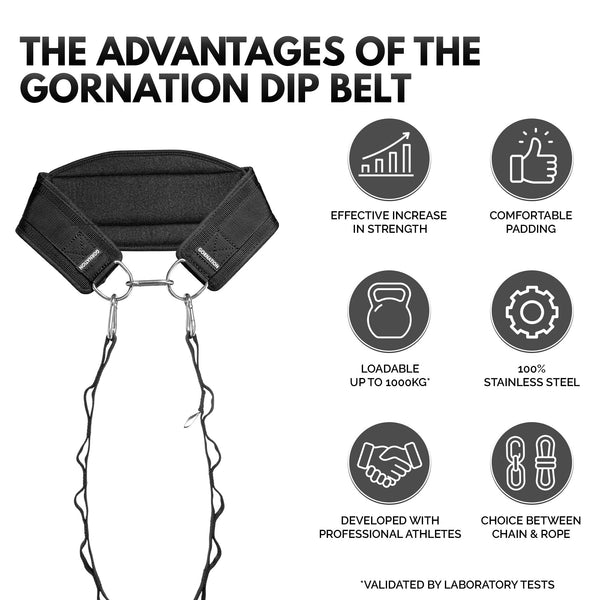 GORNATION Weight Lifting Belt, Dip Belt with Stainless Steel Chain/Rope for Calisthenics, Bodybuilding & Fitness, Gym Belt, Adjustable Weight Belt