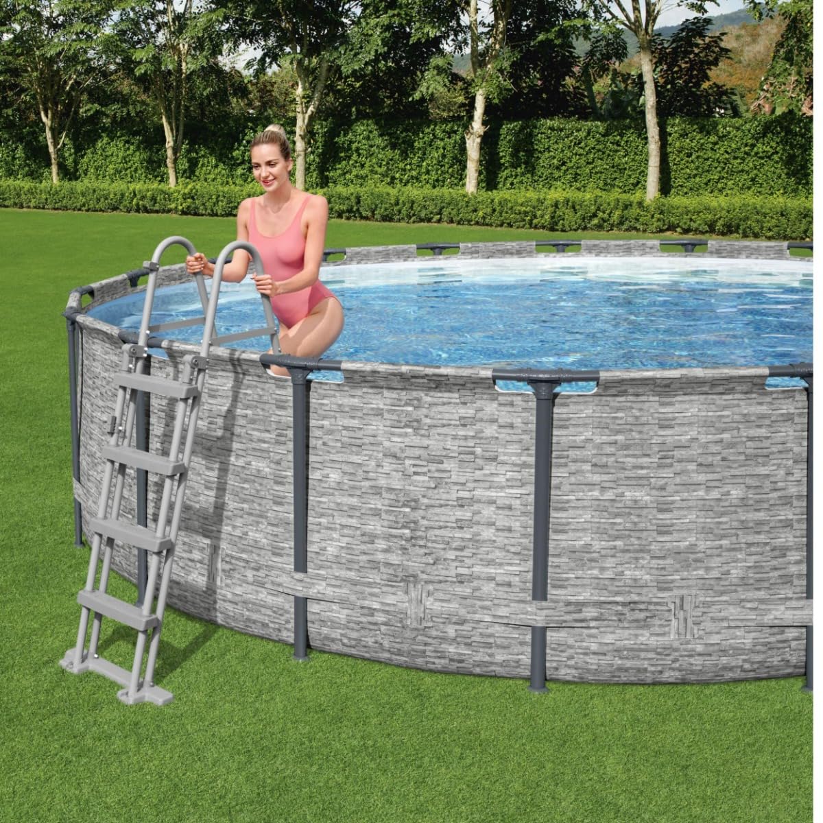 Bestway Steel Pro Max | Round Frame Swimming Pool with Filter Pump, Above Ground Frame Pools, Grey, 18ft