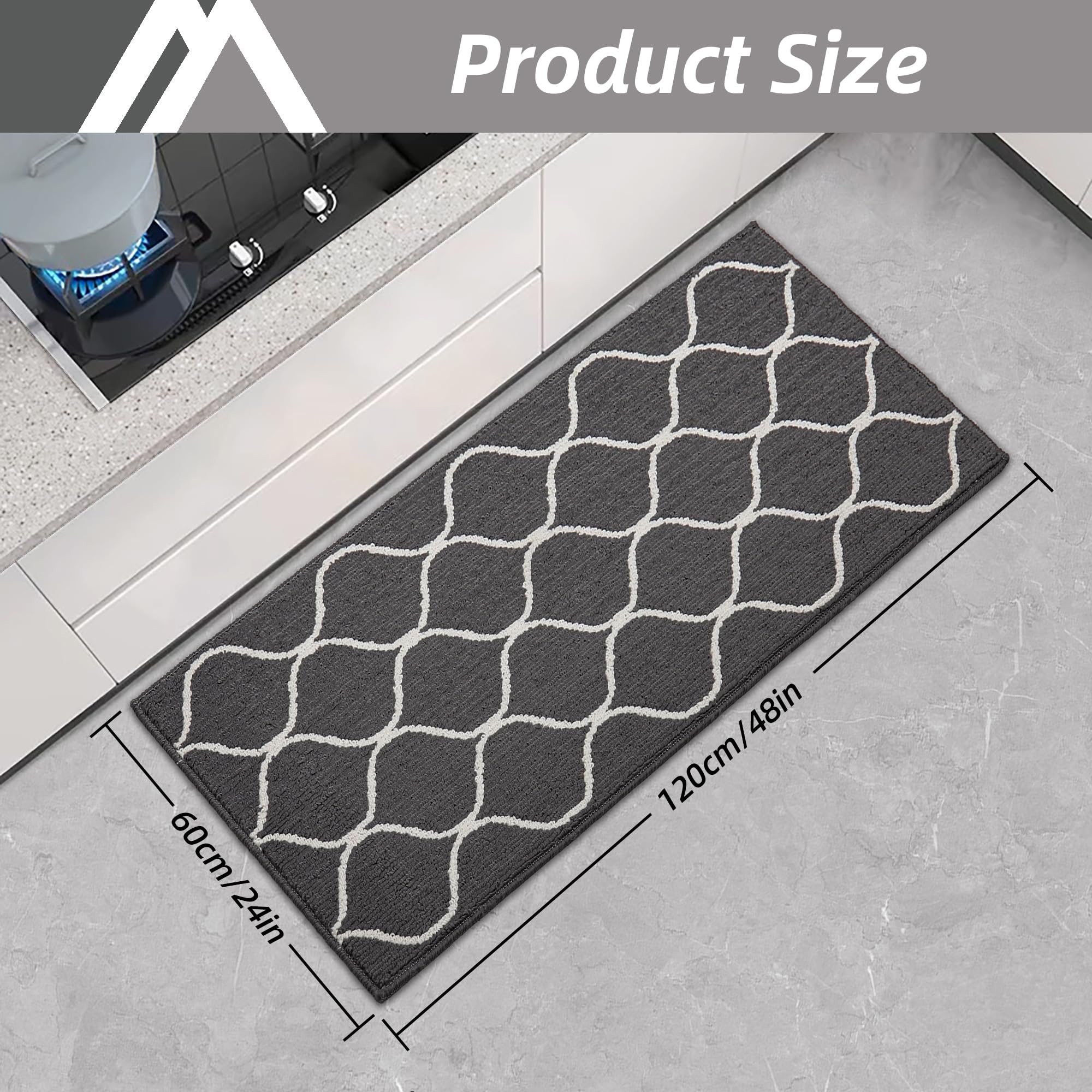 COSY HOMEER Kitchen Mat, 60 x 120cm, Non-Slip Floor Runner Rug, Machine Washable for Entryway, Laundry Room, Grey