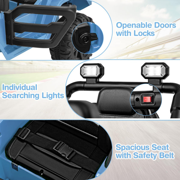 COSTWAY 12V Kids Ride on Car, 2 Motors Electric Off Road Truck with Remote Control, LED Lights, Music, Horn & Wireless Connection, Battery Powered Ride on Toy for Boys Girls (Black)