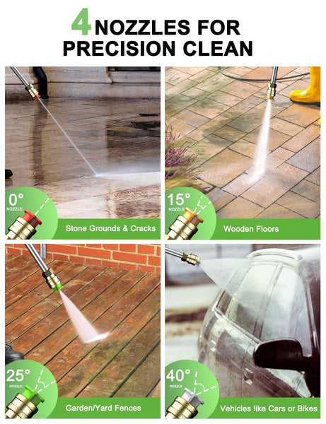 Pressure Washers, Power Jet Washers with 4 Nozzles, 135Bar Pressure, 420L/H Flow Rate, 8M High-Pressure Hose, 11M Power Cable, Power Washers for Patio and Car, Garden, Fences, Yard, Driveways