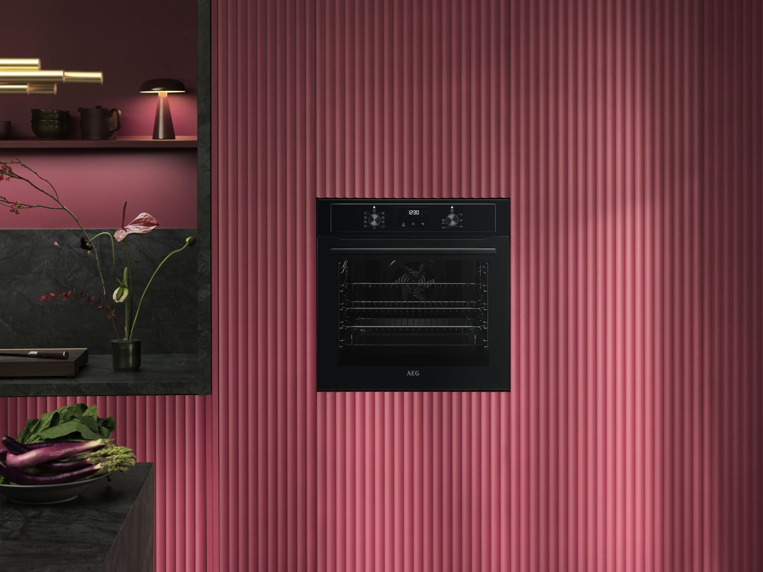 AEG 3000 Series Surroundcook Integrated Oven BEX335011B, 72L Multilevel Cooking, Turbo Grill, Defrost, Led Display, XL Baking Tray, Aqua Clean, Built-in Oven 590x560x550mm, Class A+++ Black