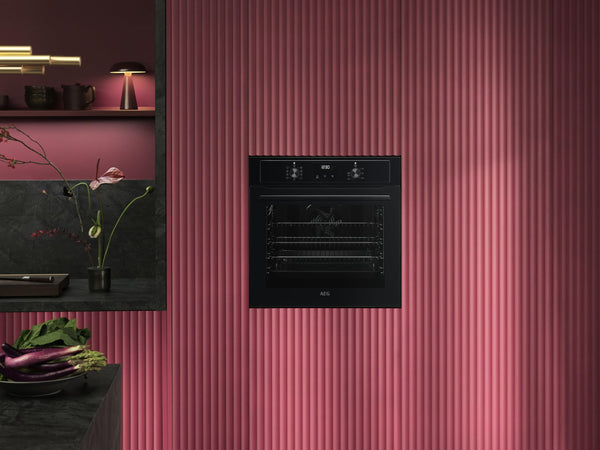 AEG 3000 Series Surroundcook Integrated Oven BEX335011B, 72L Multilevel Cooking, Turbo Grill, Defrost, Led Display, XL Baking Tray, Aqua Clean, Built-in Oven 590x560x550mm, Class A+++ Black
