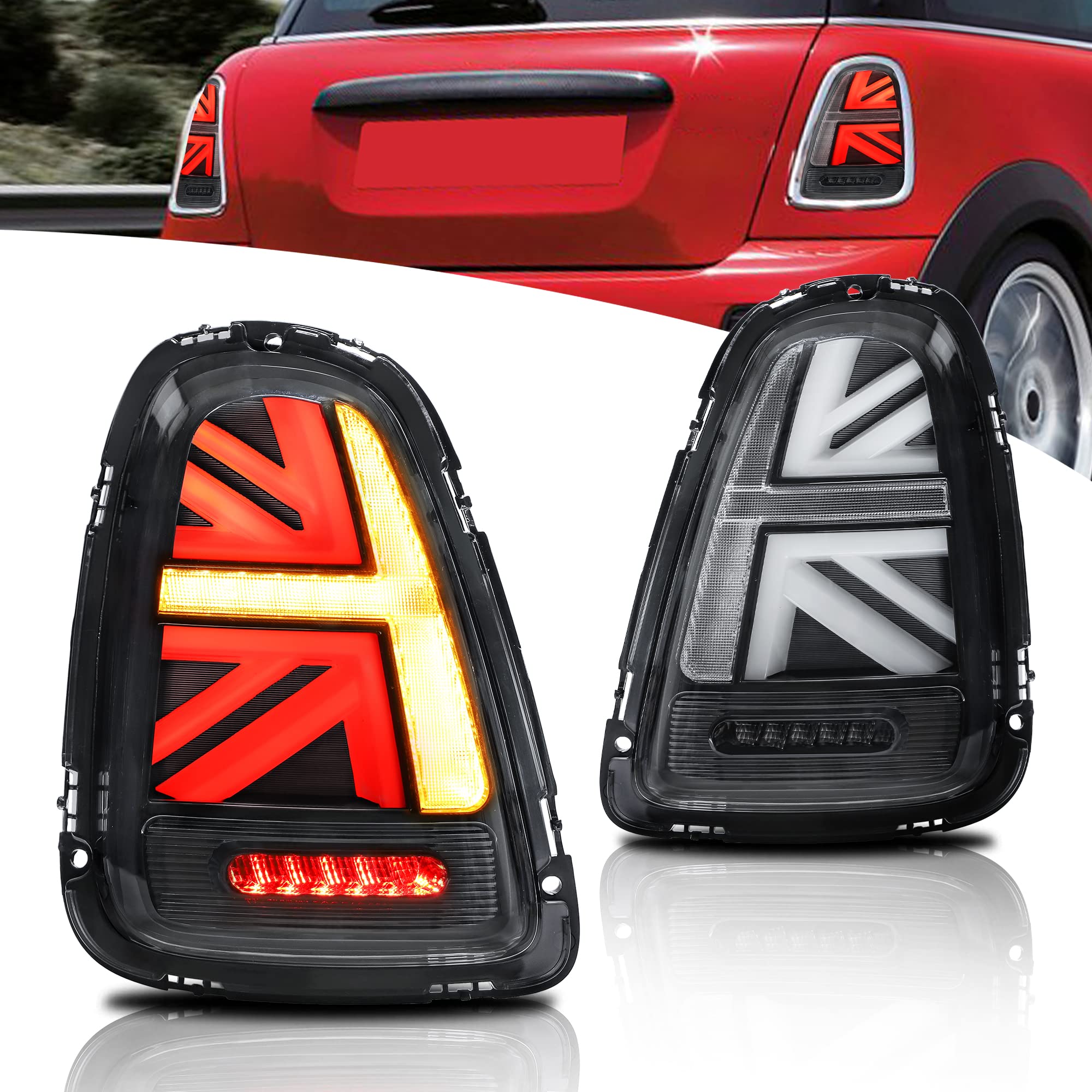 VLAND LED Rear Lights Compatible with Mini Cooper R56 R57 R58 R59 2007-2013, w/Startup Dynamic Display & Sequential Turn Indicator, 1 Set (Red)