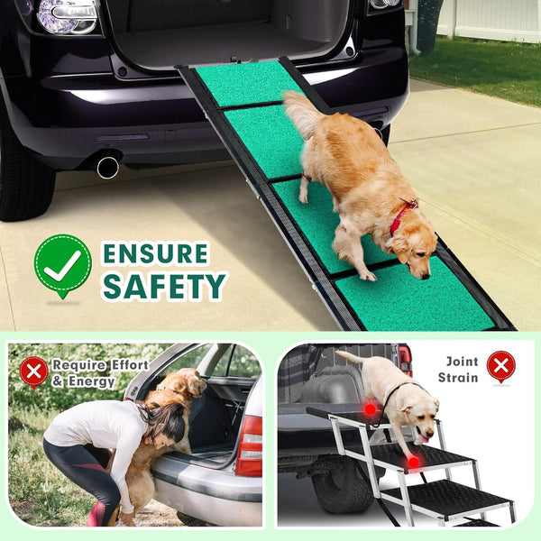 170cm Long Dog Ramp for Cars,43cm Wide Folding Dog Ramp for Large Dogs with High Traction Carpet Surface,Non-slip for Truck,SUV,Portable Pet Ramp Stairs for Medium Large Dog Up to 100kg
