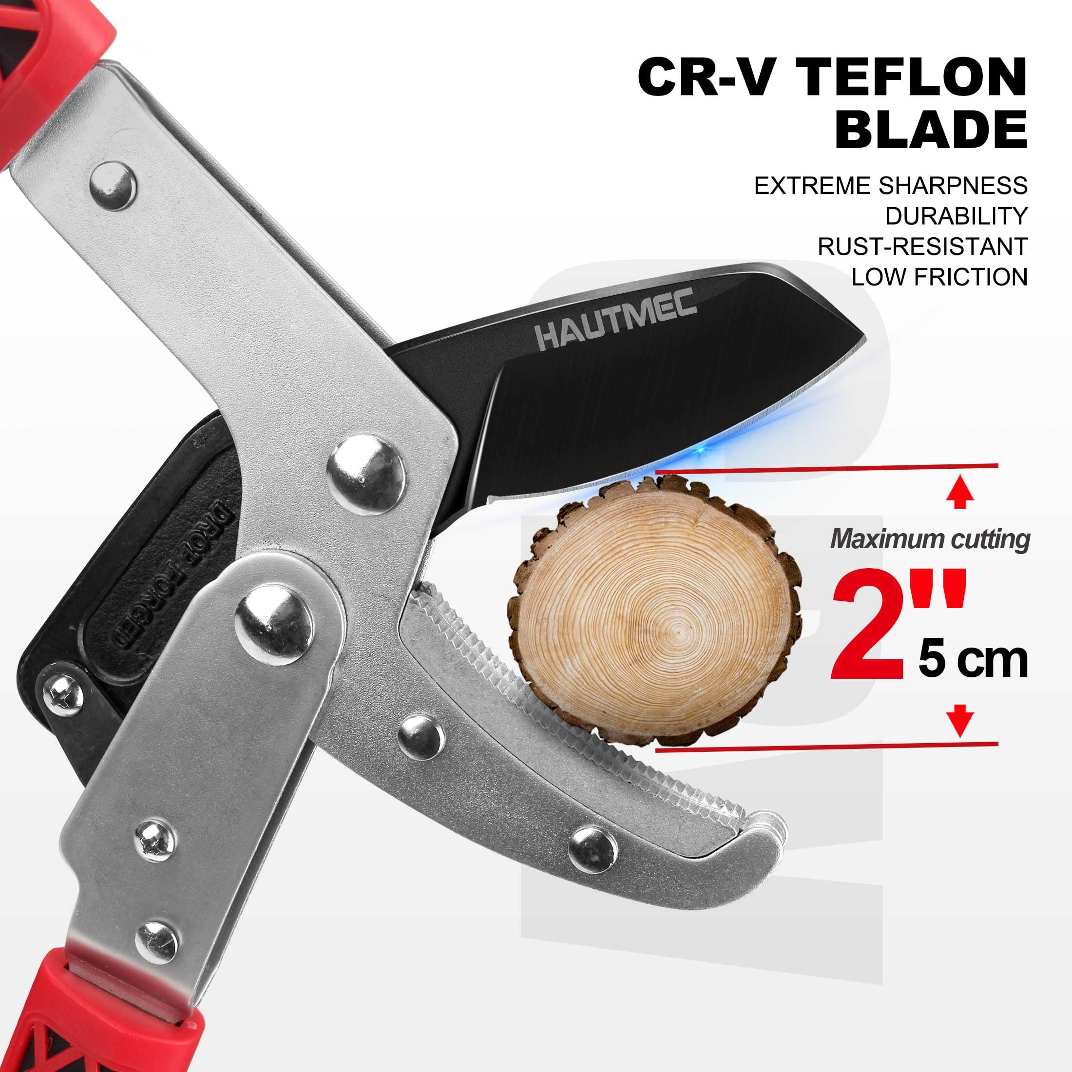 HAUTMEC Extendable 27-37'' Anvil Loppers with Compound Action System, 2 Inch Cut Capacity, Labor-Saving Tree Trimmer, Heavy Duty Thick Branch Garden