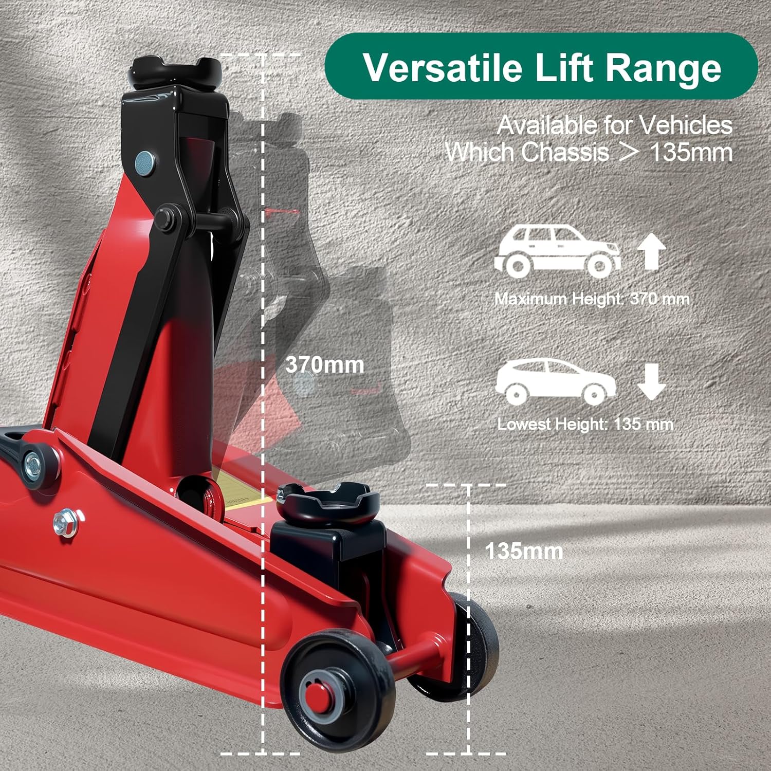 HYCHIKA Steel Racing Trolley Jack, with Hydraulic Piston Quick Lift Pump, 3 Ton (6,600 lb) Capacity, Lifting Range 5.3-18 inch