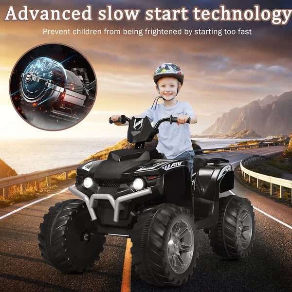 GYMAX Kids Electric Quad Bike, Children Ride On ATV with Bluetooth, Lights, Music, Horn, High/Low Speeds and Slow Start, 12 V Battery Powered Toy Car for 3-7 Years Boys Girls (Blue)