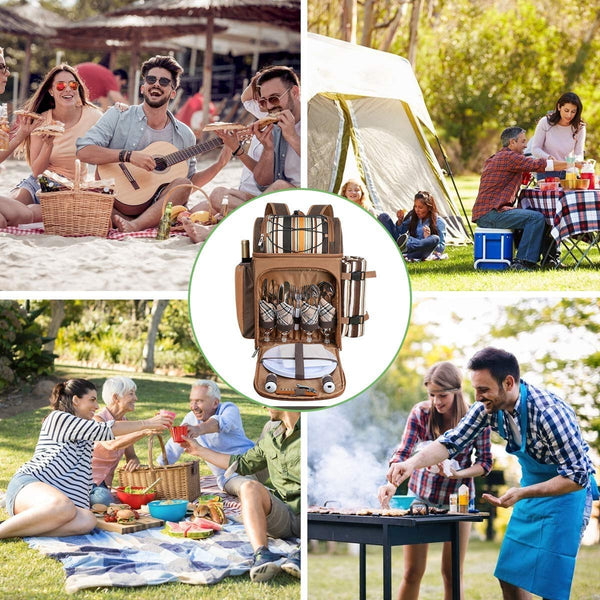 Hap Tim Picnic Basket Backpack for 4 Person with Insulated Leakproof Cooler Bag, Wine Holder, Fleece Blanket, Cutlery Set,Perfect for Beach, Hiking,