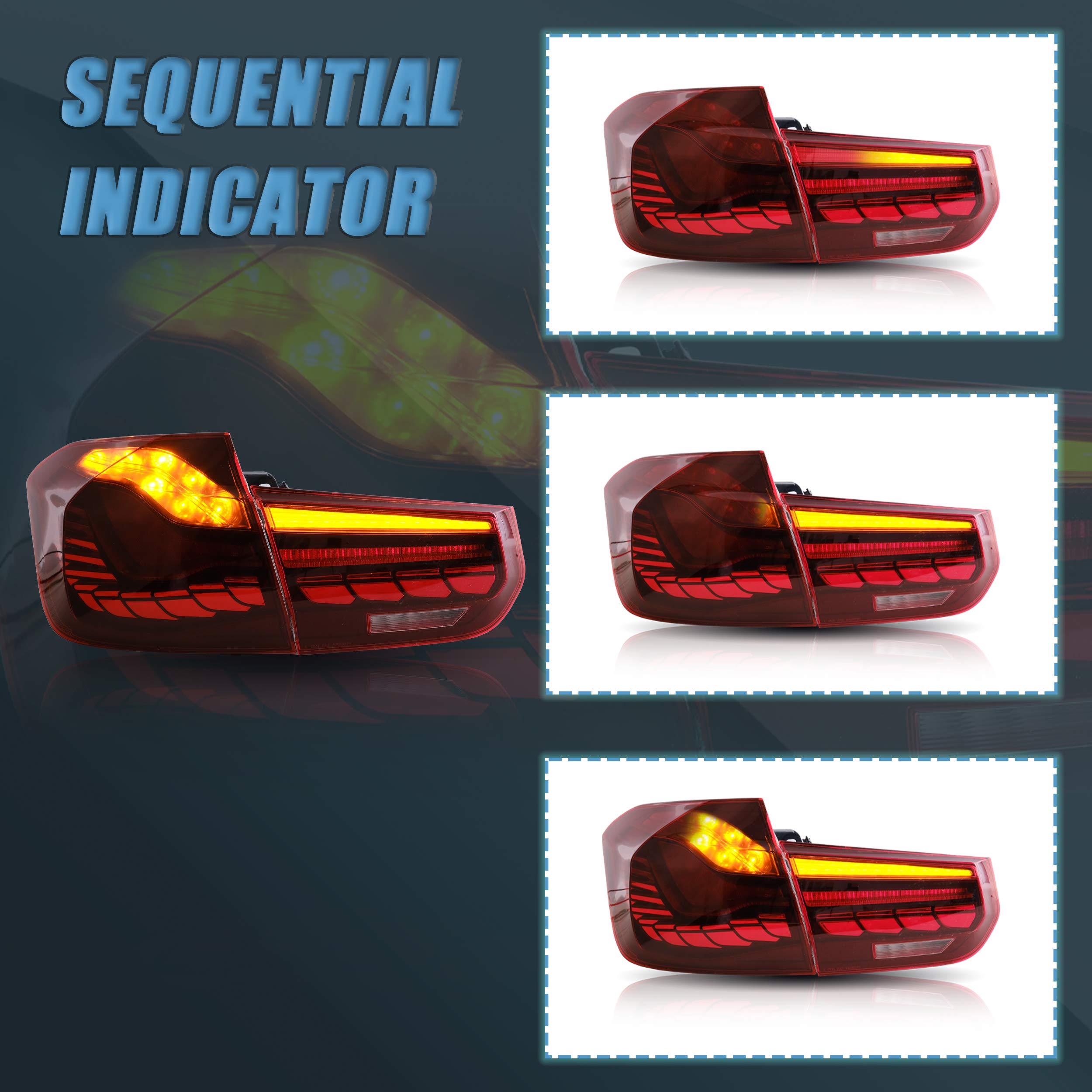 VLAND OLED Rear Lights Compatible with 2013-2018 BMW 3 Series F30 F35 F80 320i 328i 335i Sedan (Not for F31 F34), Tail Lights with Sequential Indicators, E-mark, Red