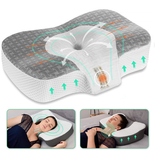 Elviros Cervical Memory Foam Neck Pillow for Side Sleeping, Orthopedic Pillows for Back and Stomach Sleepers, Adjustable Ergonomic Bed Pillow Pain Relief (White)