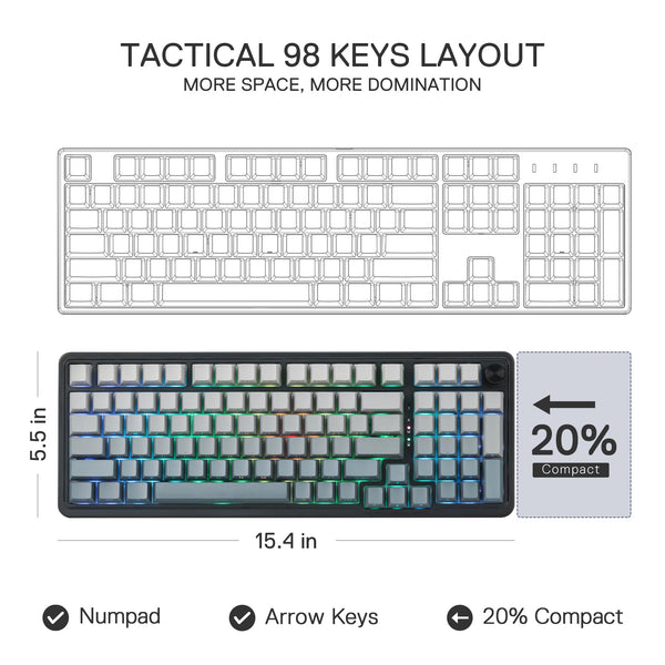 Redragon K686 PRO 98 Keys Wireless Gasket RGB Gaming Keyboard, 3-Modes Anime Mechanical Keyboard w/Hot-Swap Socket, Dedicated Knob Control & Sound Absorbing Pads, Custom Hi-Fi Linear Switch