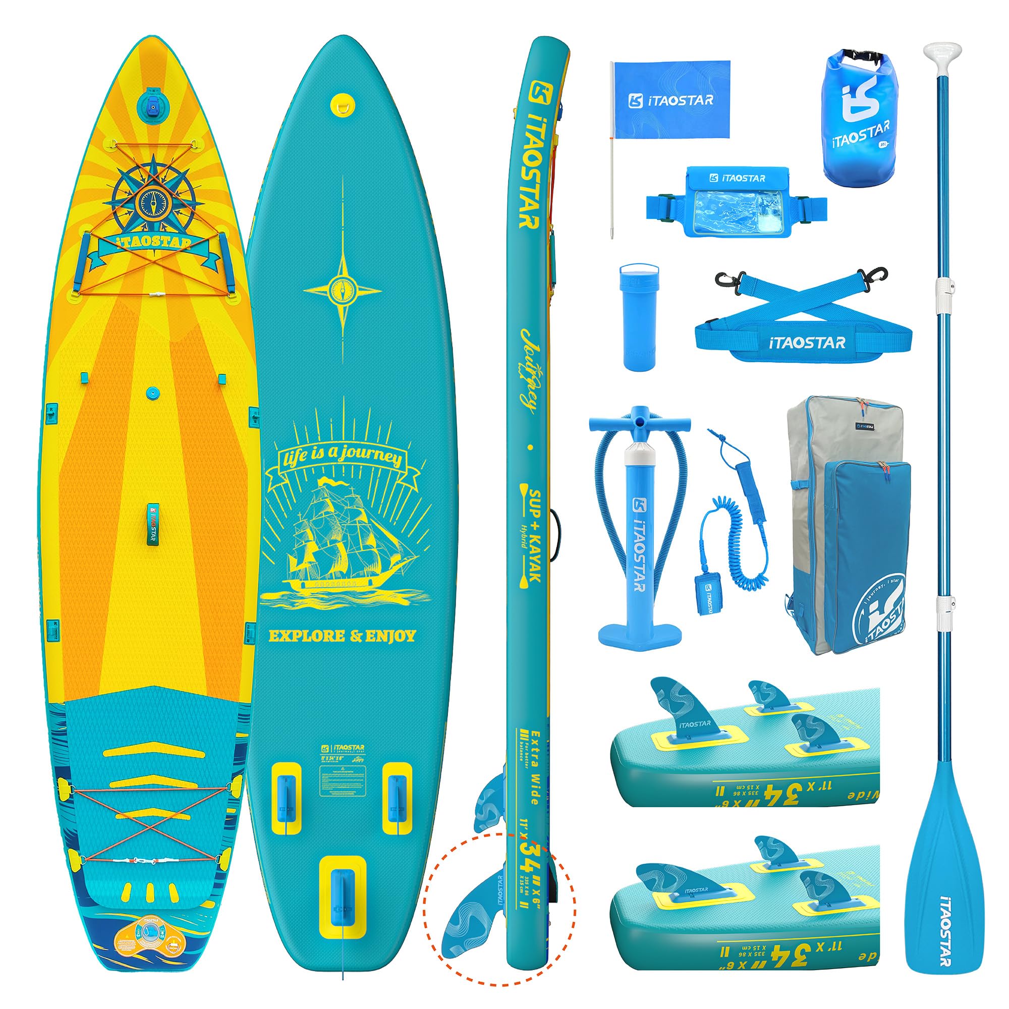 iTAOSTAR Journey 11'6" / 11'×34" / 11'×35" Extra Wide Paddle Board, One-Stop Premium SUP Board Accessories, Tailored Fins, Stable Inflatable Stand Up Paddle Boards for Youth/Adults of All Skill Levels