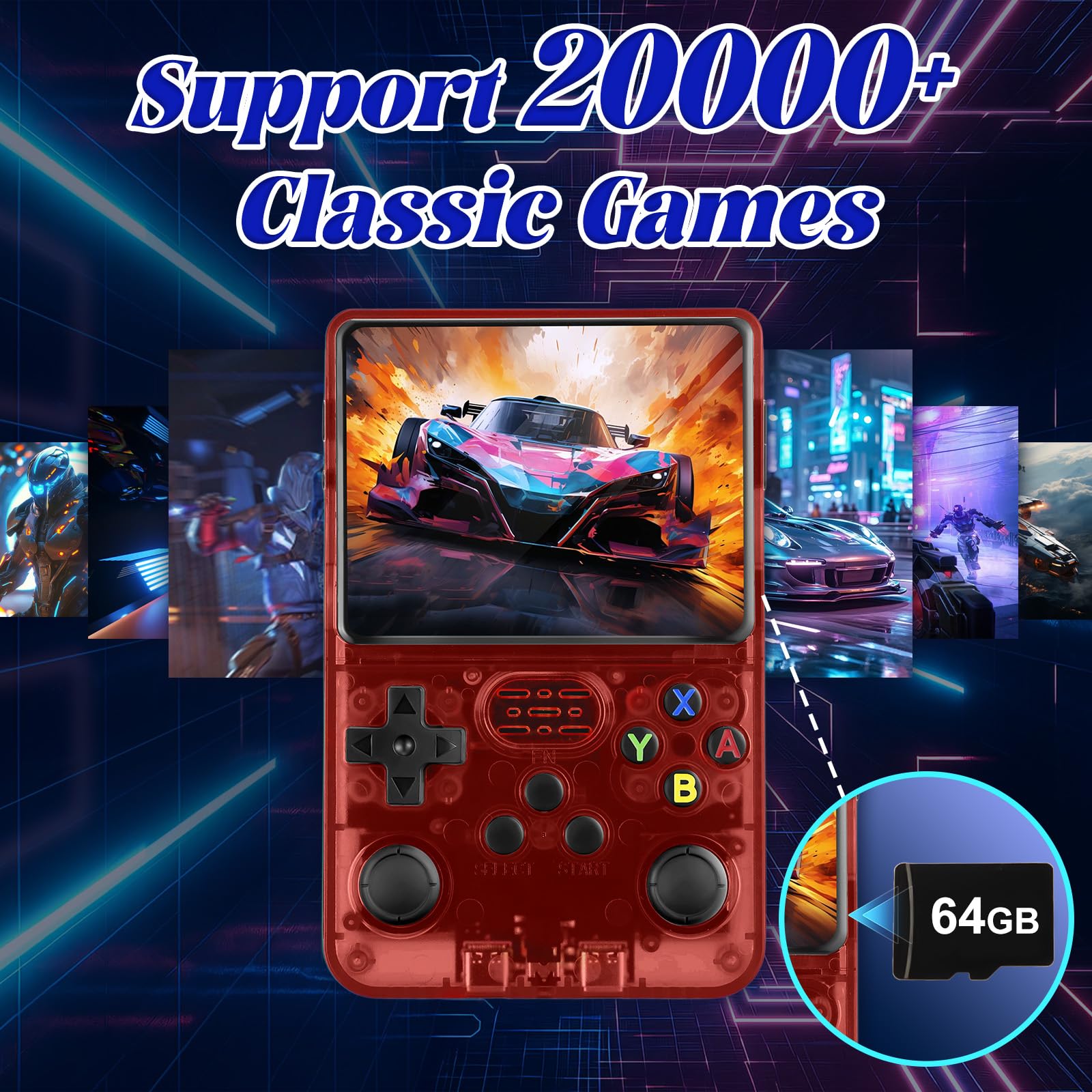 Blidinner R36S Retro Handheld Games Console -With Open Source Linux System,3000mAh Battery,3.5 Inch HD Screen,64G TF Card,20,000+ Classic Games,Portable Mini Game Console for Teens and Adults-Black