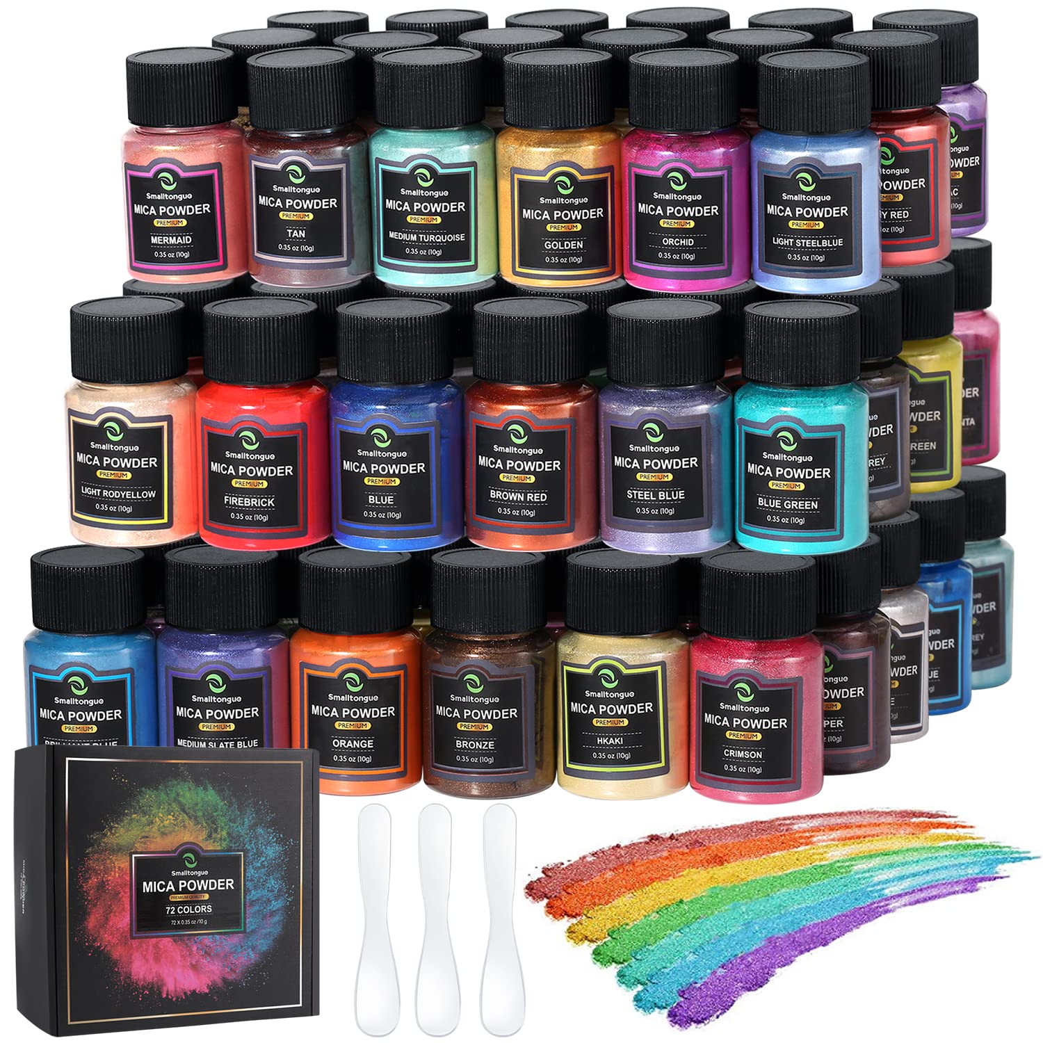 Smalltongue Mica Powder for Epoxy Resin, 72 Colors, 0.35 oz(10g) Bottles Mica Glitter Powder, Mica Pigment Powder for Lip Gloss, Soap Making, Bath
