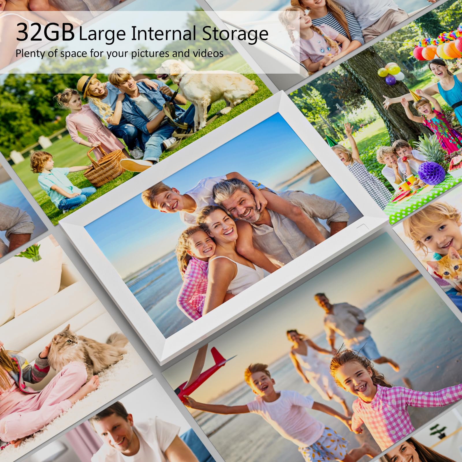 10.1 Inch WiFi Digital Photo Frame Built in 32GB Memory, 1280x800 IPS LCD Touchscreen, Auto-Rotate and Audio, Quick and Easy Share Photos or Videos via the Frameo App, the Best Choice for Gifting