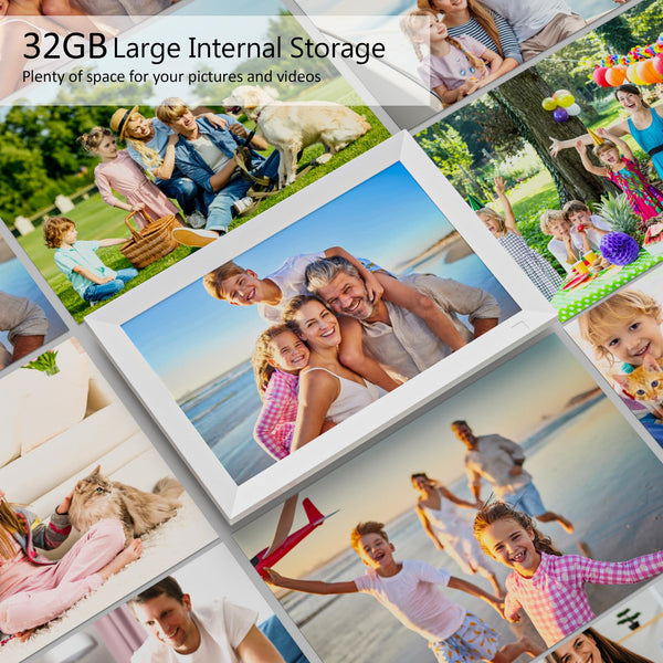 10.1 Inch WiFi Digital Photo Frame Built in 32GB Memory, 1280x800 IPS LCD Touchscreen, Auto-Rotate and Audio, Quick and Easy Share Photos or Videos via the Frameo App, the Best Choice for Gifting