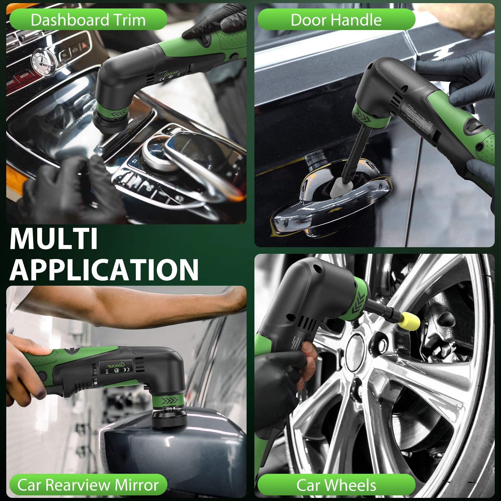 Ginour Cordless Car Polisher, 12V2Ah Batteried Car Buffer Polisher Machine, 6 Speed 2800~5000OPM Mini Polisher Rotary & Dual Action Car Polisher for Car Motorcycle Detailing, Backing Plates 2''/1.2''