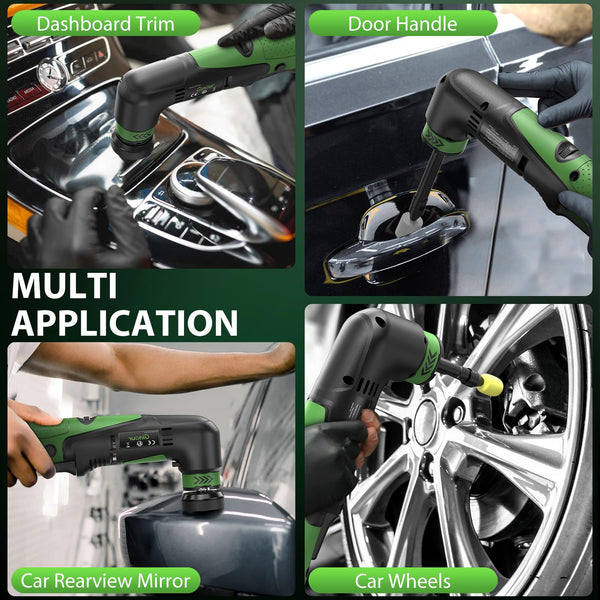 Ginour Cordless Car Polisher, 12V2Ah Batteried Car Buffer Polisher Machine, 6 Speed 2800~5000OPM Mini Polisher Rotary & Dual Action Car Polisher for Car Motorcycle Detailing, Backing Plates 2''/1.2''