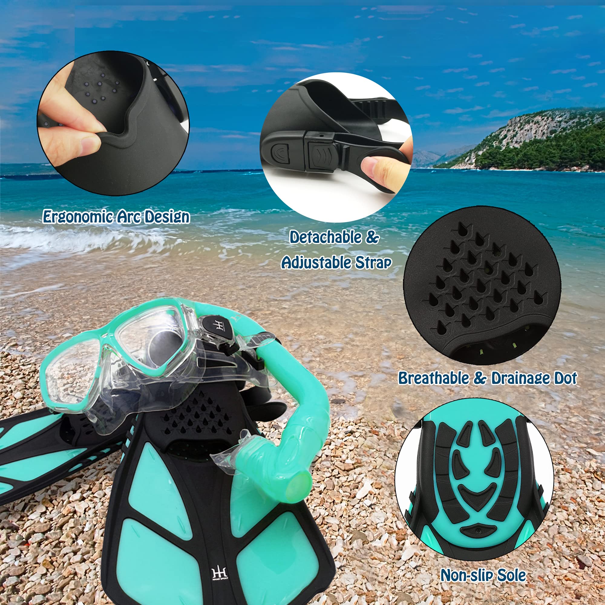 Kids Mask Snorkeling Set with Fins Anti Leak Snorkeling Gear for Kids with Adjustable Flippers, Youth Junior Full Dry Snorkel Set Swimming Goggles