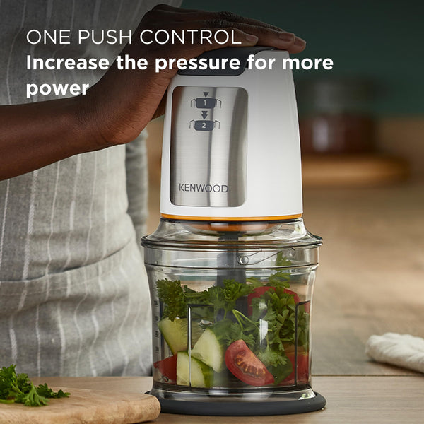 Kenwood Easy Chop Chopper, 0.5L Bowl, 2 Speeds, Quad Blade System, Anti-Slip Ring for Food Chopper Stability, 500W, CHP61.100WH, Dishwasher Safe, White