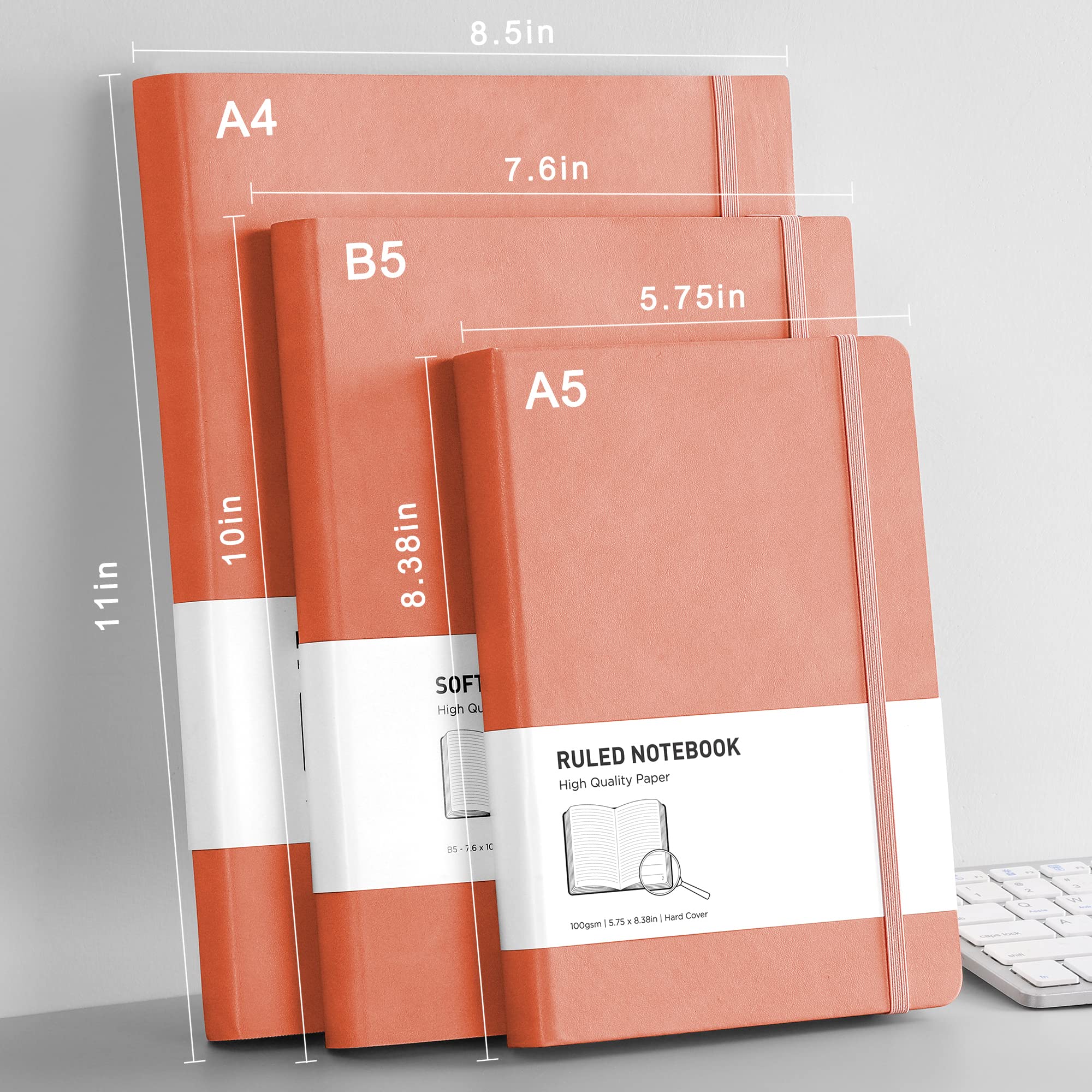 RETTACY Lined Journal Notebook - A5 Note Book Hardcover Thick Notepad 320 Numbered Pages for Writing,100gsm Lined Paper, Leather Hardcover, for Women Men Work Office School,14.5 x 21cm - Black