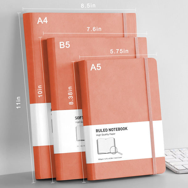 RETTACY Lined Journal Notebook - A5 Note Book Hardcover Thick Notepad 320 Numbered Pages for Writing,100gsm Lined Paper, Leather Hardcover, for Women Men Work Office School,14.5 x 21cm - Black