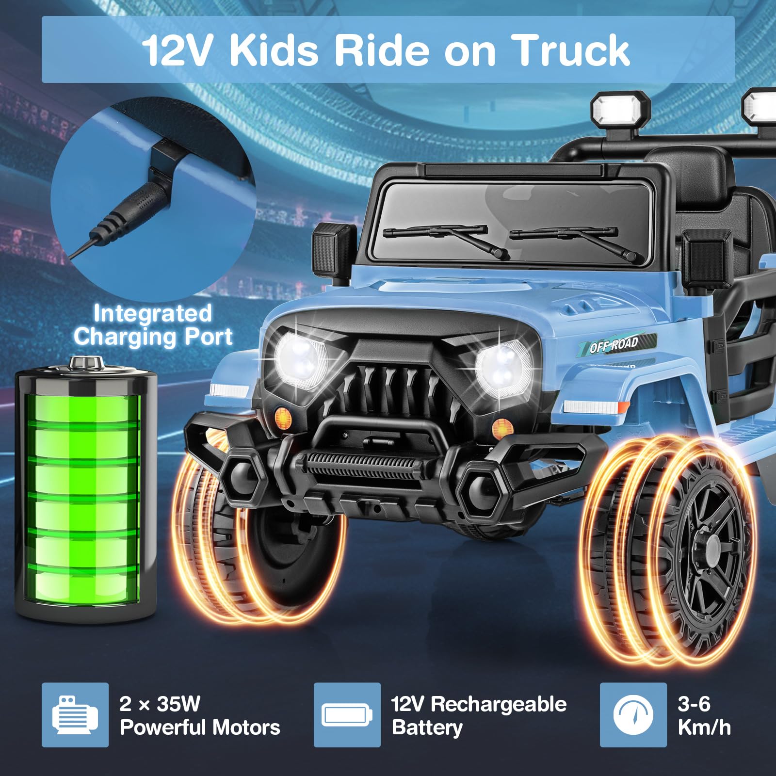 COSTWAY 12V Kids Ride on Car, 2 Motors Electric Off Road Truck with Remote Control, LED Lights, Music, Horn & Wireless Connection, Battery Powered Ride on Toy for Boys Girls (Black)