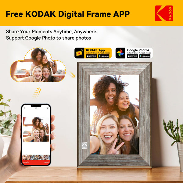 KODAK Digital Photo Frame WiFi Digital Picture Frame 10.1 Inches, FHD 1920*1200 IPS Touchscreen, Wooden Smart Electronic Frame with 32GB Memory, Easy to Share Photo, Video via APP with Your Loved Ones