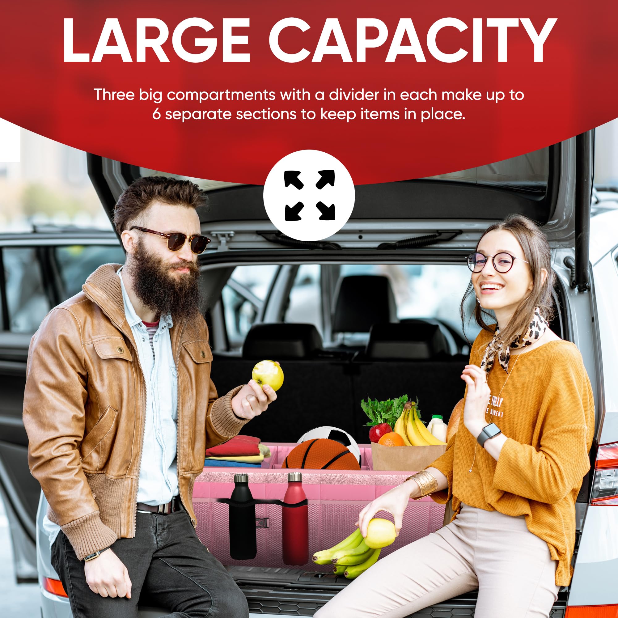 FORTEM Car Boot Organiser, Collapsible Multi Compartment SUV Organizer, Foldable Storage for Car Accessories for Women Men, 600D Oxford, Non Slip Bottom, Securing Straps, Soft Cover (50L)