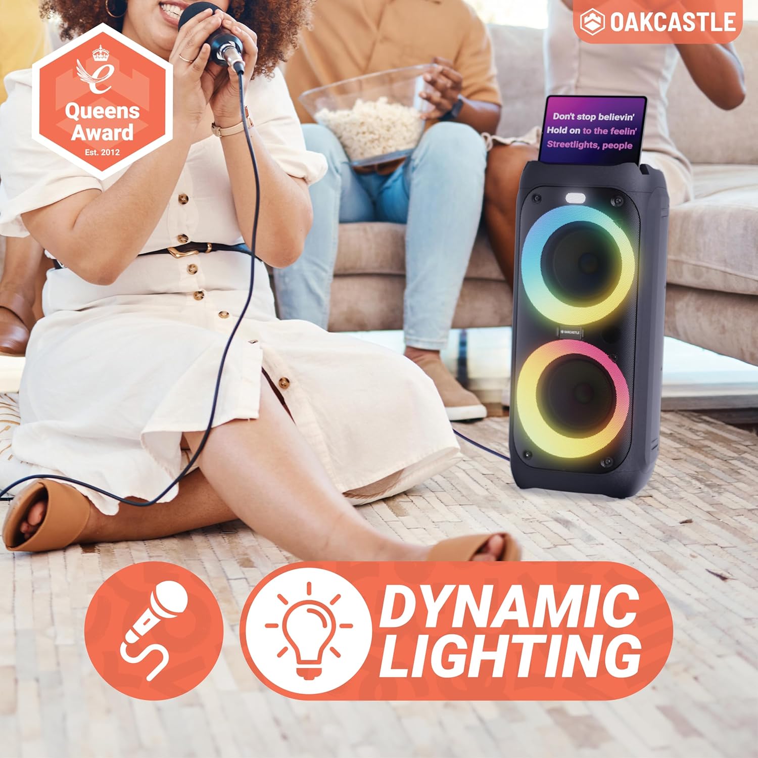 Oakcastle Party Loud Bluetooth Speaker | 80W Karaoke Machine with 5H Playtime | TWS Multi-Speaker Link, Party LED Lights, EQ Control, & Wired Microphone Included | Oakcastle PS200 disco speaker