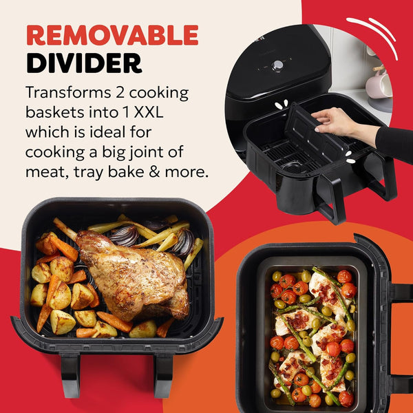 Instant Pot - Versazone Dual Black Air Fryer - Large 8.5L, Family Size - Single Double Basket with Divider - 8 in 1 - Food Dehydrate, Grill, Bake, Roast, Reheat, Non-Stick, Easy Clean, Dishwasher Safe