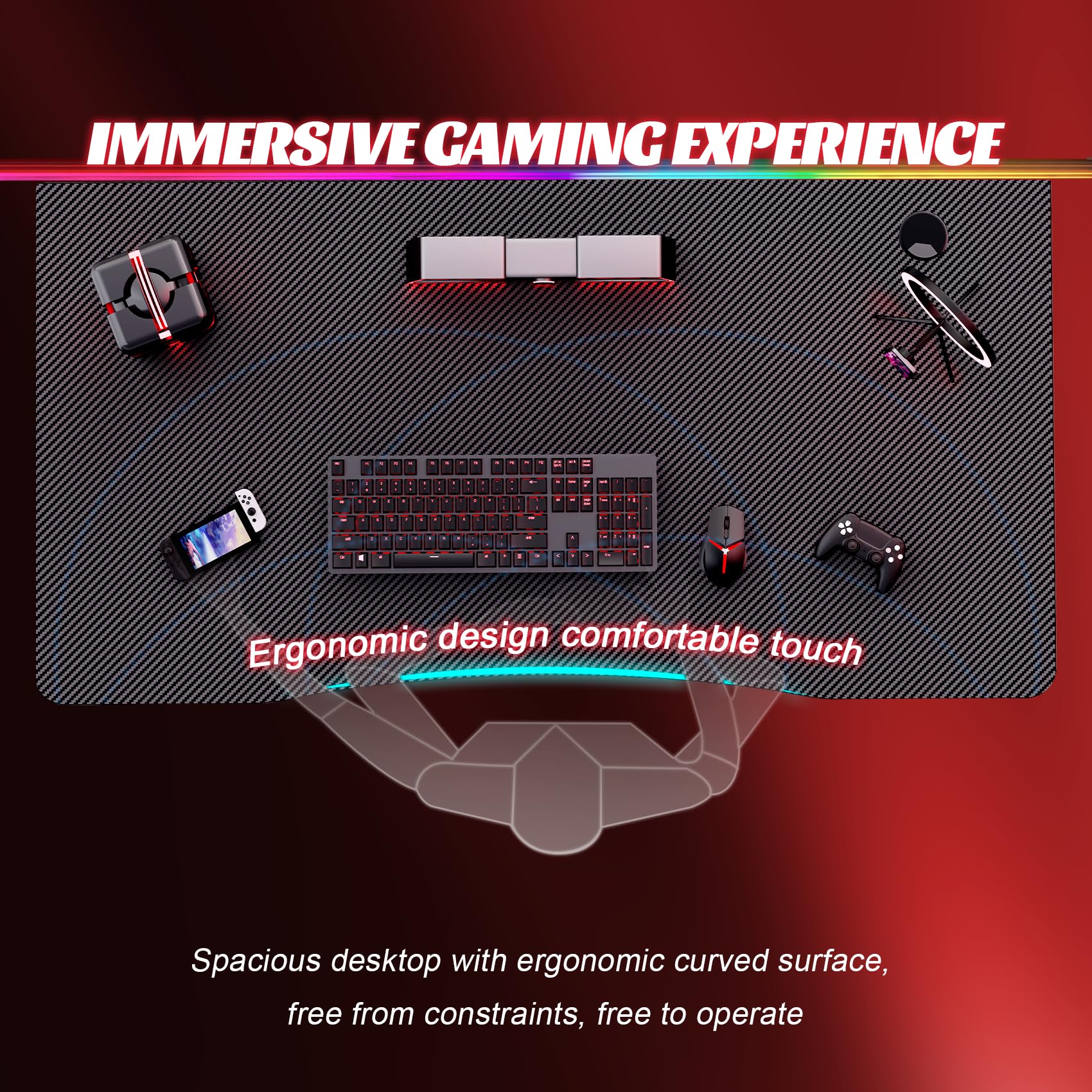 DLONGONE Whole Board Gaming Desk, 100 x 50cm Computer Gamer Desk, A Shaped Gaming Table, PC Desk for Home Office, Simple Assembly, Black