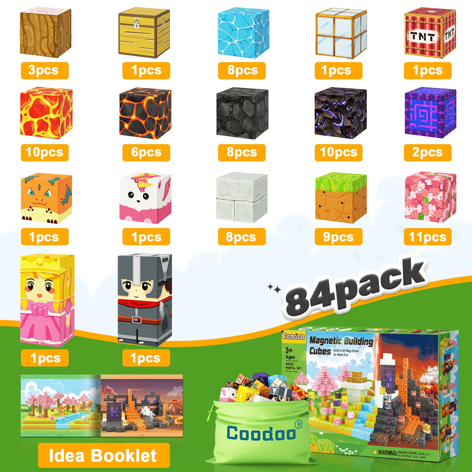 Magnetic Blocks - Build Mine Magnet World Magic Portal Set, Magnetic Tiles Building Blocks Toddler Toy STEM Sensory Outdoor Toys for 3+ Year Old Boys & Girls, Creative Kids Games Kids Toys