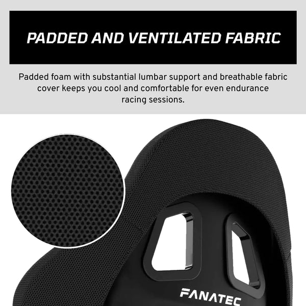 Fanatec ClubSport GT Sim Racing Cockpit Seat – Rigid and Durable, Fiber-Reinforced Shell, Padded Foam, Breathable Fabric, Lumbar Support – Black