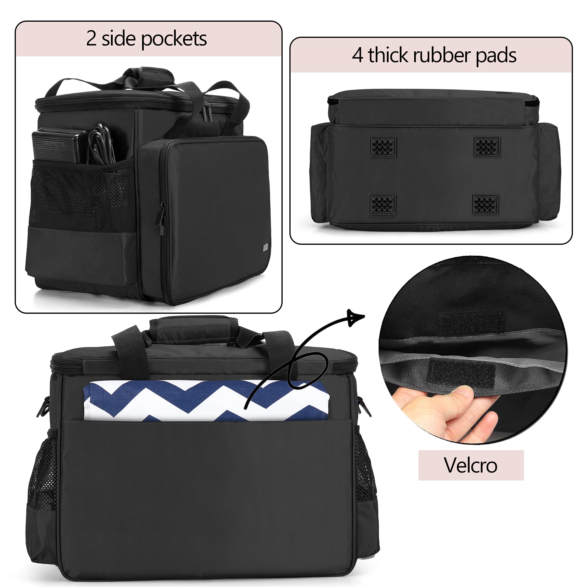 Luxja Sewing Machine Bag with Removable Padding Pad, Carry Case with Pockets for Range of Machines and Accessories, Black
