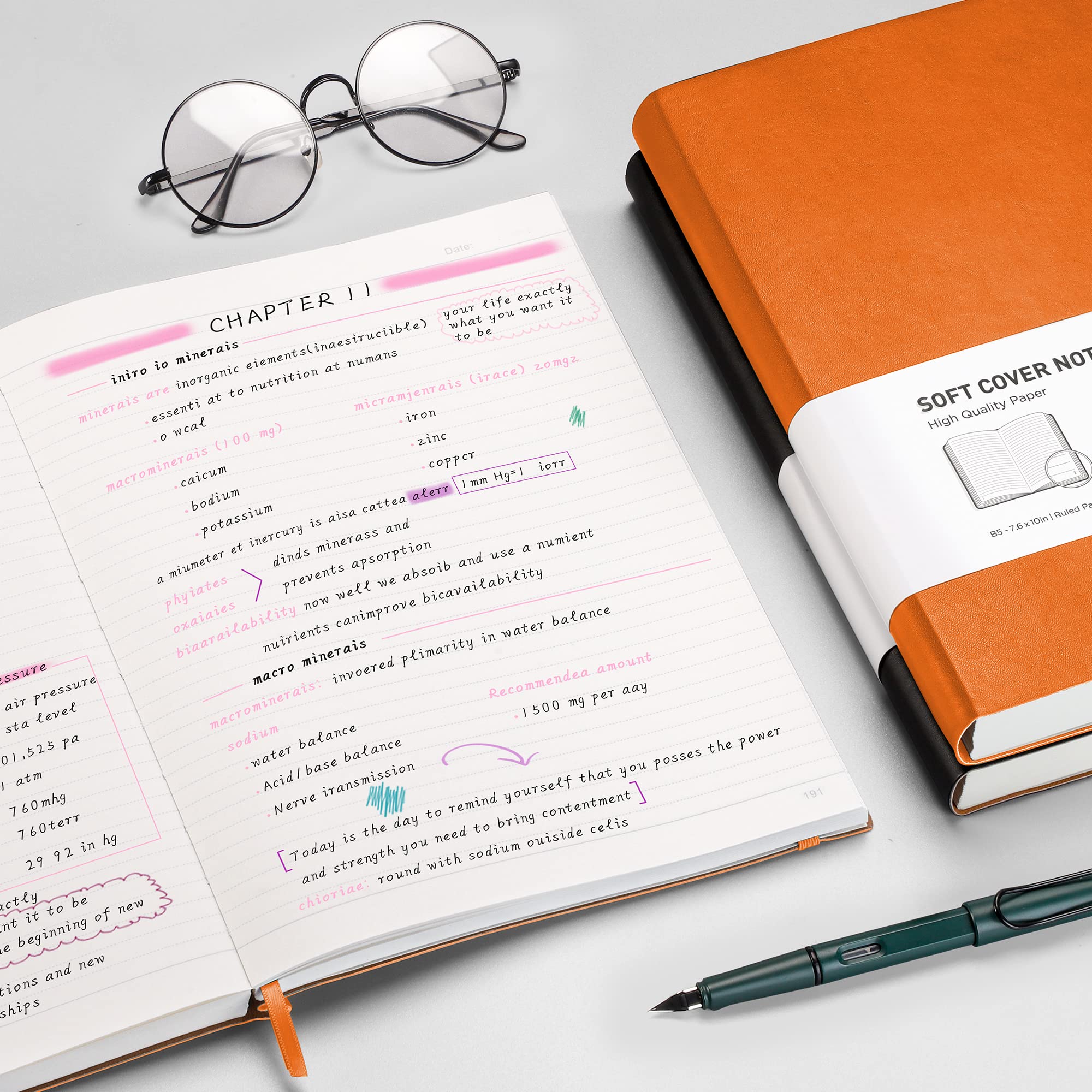 RETTACY Lined Journal Notebook - A5 Note Book Hardcover Thick Notepad 320 Numbered Pages for Writing,100gsm Lined Paper, Leather Hardcover, for Women Men Work Office School,14.5 x 21cm - Black