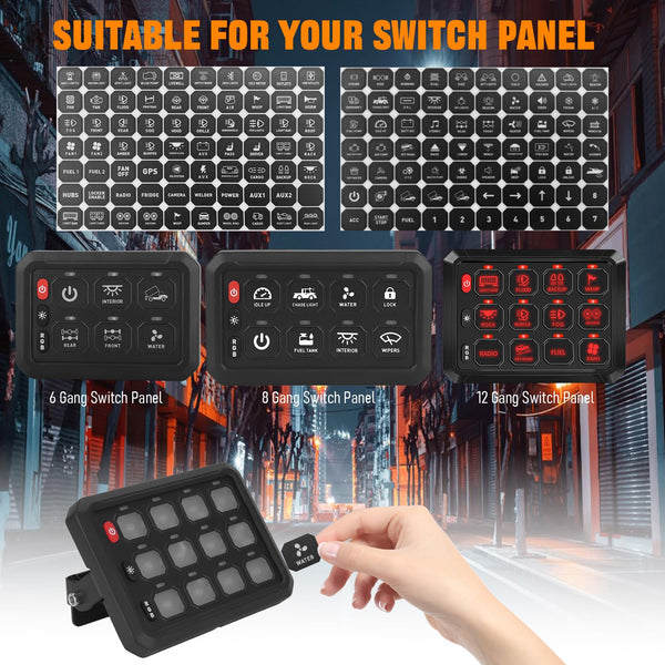 Chelhead 140PCS Vehicle Switch Panel Stickers for P2-6/8/12 Gang Switch Panel Universal Waterproof Multi-Function Button Control Rocker Labels Compatible with Car Dashboard, Boat, RV, Truck