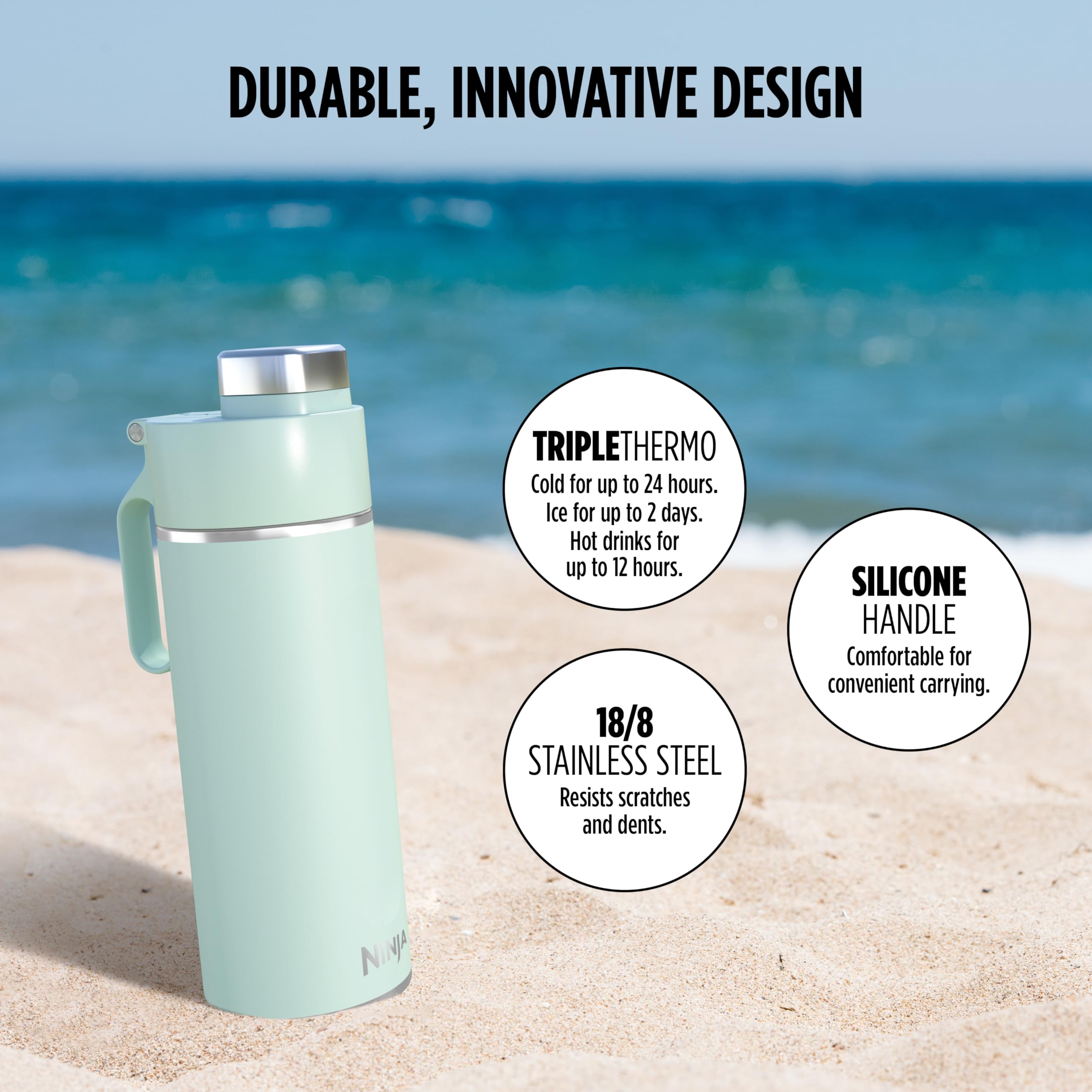 Ninja Thirsti Water Bottle and Flask 709 ML With Leak-Proof Lid, Designed For Carbonated, Hot & Cold Drinks, Ideal For Travel & Sports, Triple Insulated, Stainless Steel Bottle, Black, DW2401EUUKBK