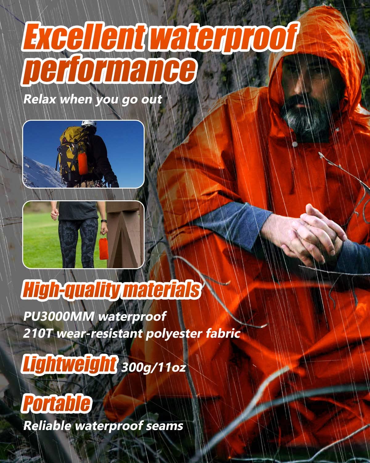 Victoper Waterproof Poncho Adult, Reusable Rain Poncho Adult Waterproof Poncho Waterproof Adult Lightweight Waterproof Raincoat for Outdoor Hiking Camping Cycling Traveling