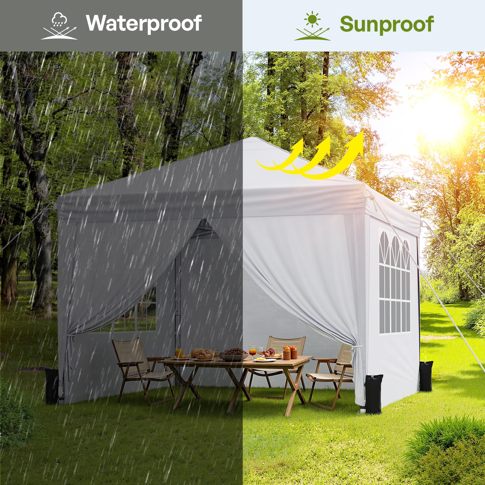 Driftalia Gazebo with Sides 3m x 3m, Waterproof Pop Up Gazebo with 4 Sandbags and Carry Bag for Parties, Camping, Commercial Events - Dark Grey