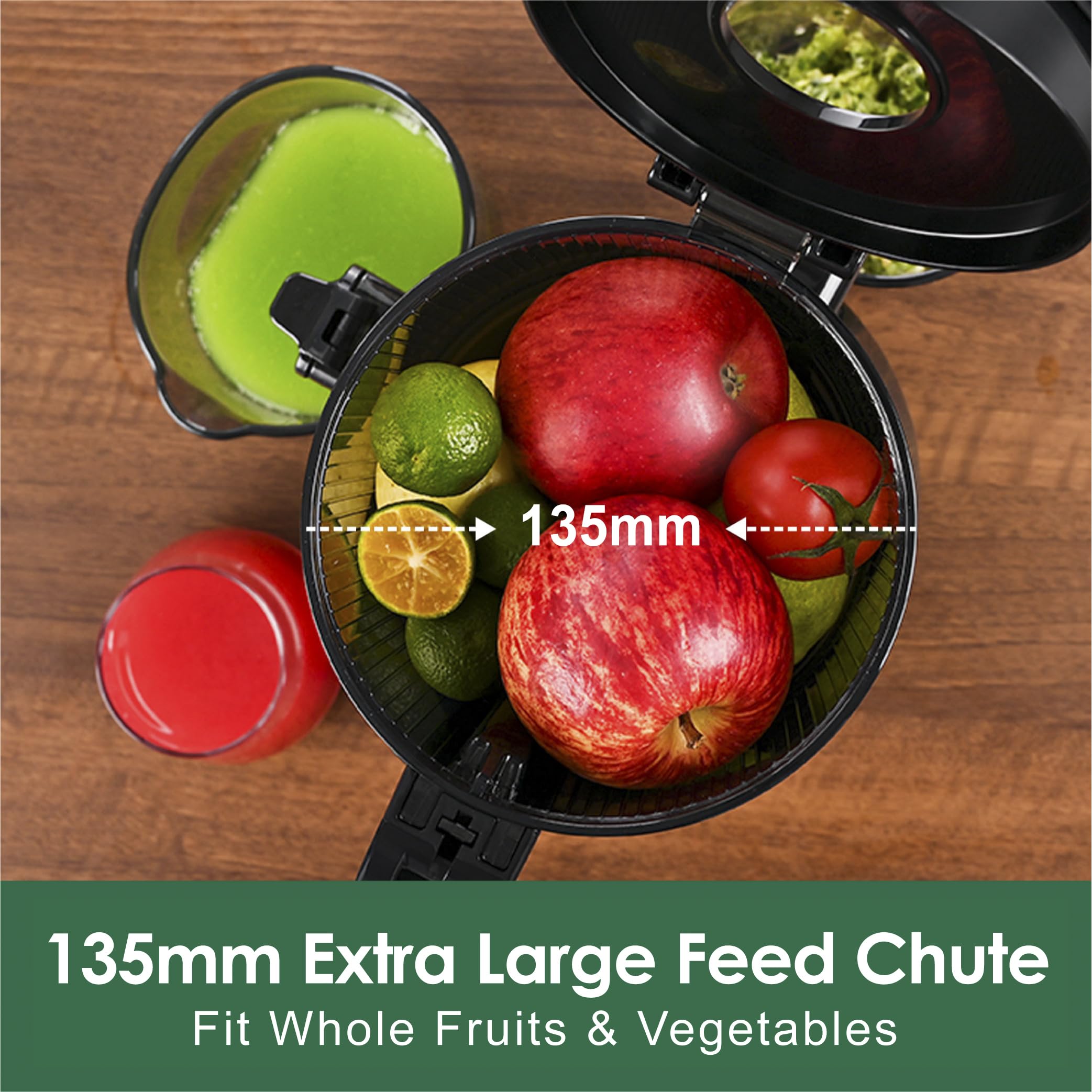 Cold Press Juicer Machines,Fretta Slow Masticating Juicer with 108mm &1.0L Hopper for Whole Fruits and Vegetables,200W Self Feeding High Yield Juice Extractor,BPA Free Tritan, (Black)